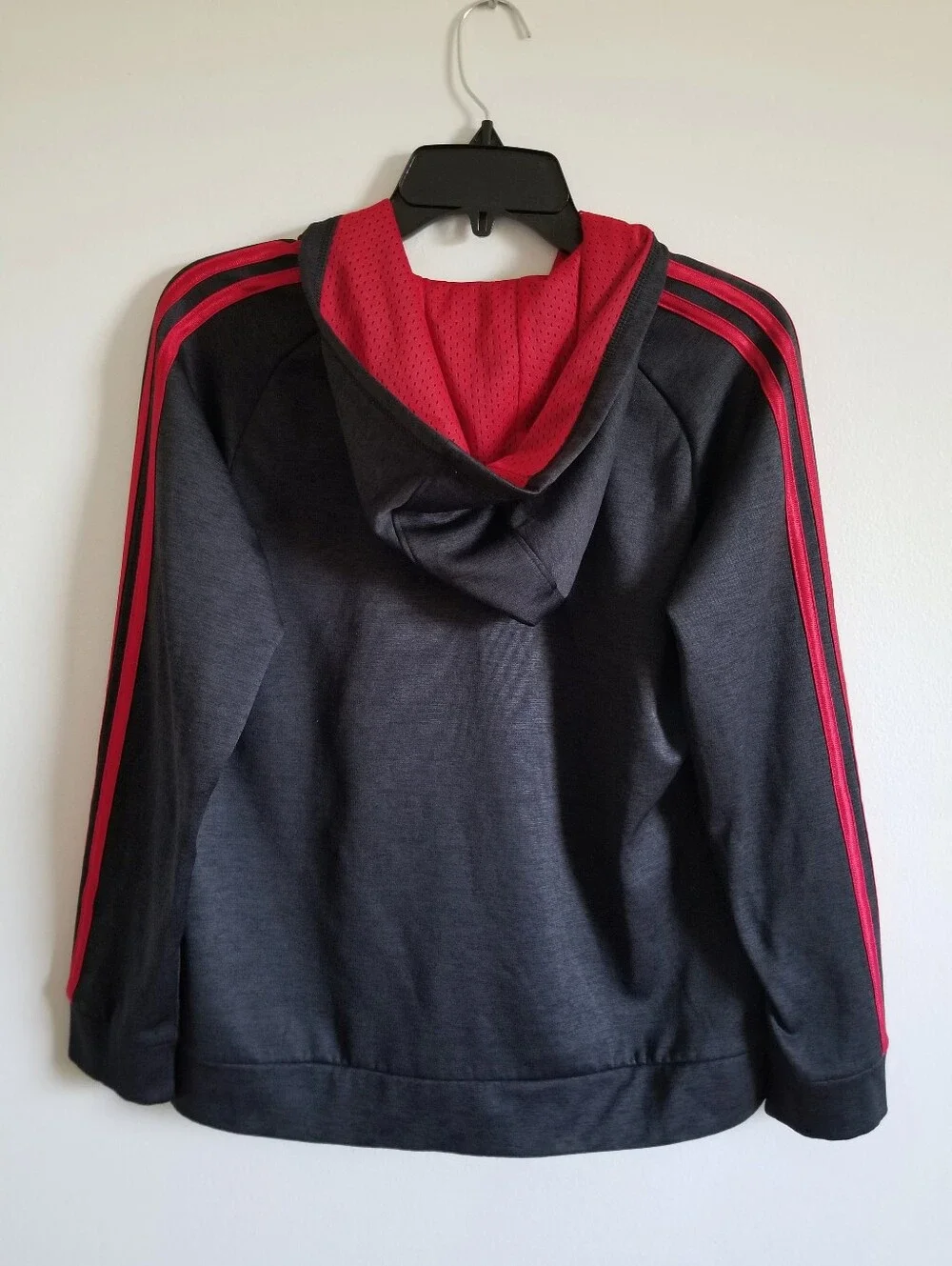 adidas Black Hoodie Jacket with Red Stripes